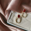 Shangjie OEM aretes Wholesale 925 Silver Needle Danity Earring Women 14k Matte Gold Plated Earring Red Glazed Geometric Earrings